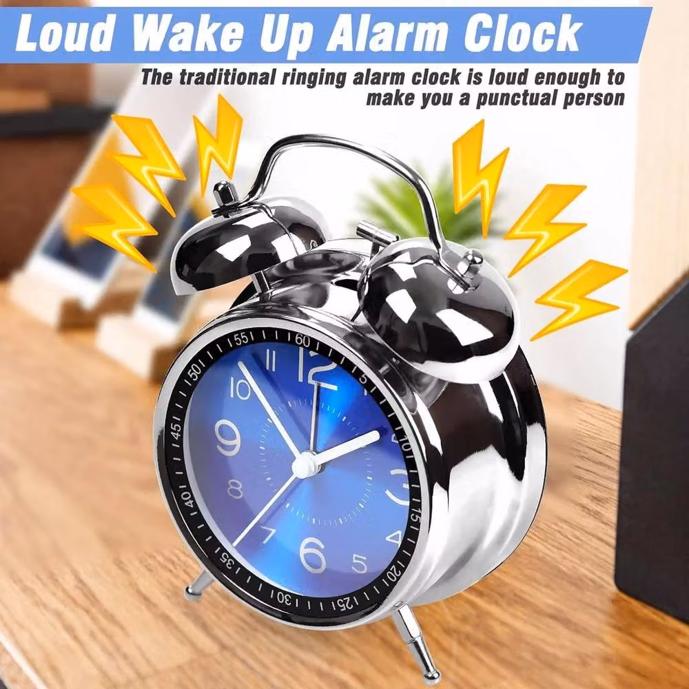NESTLUNE Super Loud Double Bell Alarm Clock in Silver – 3