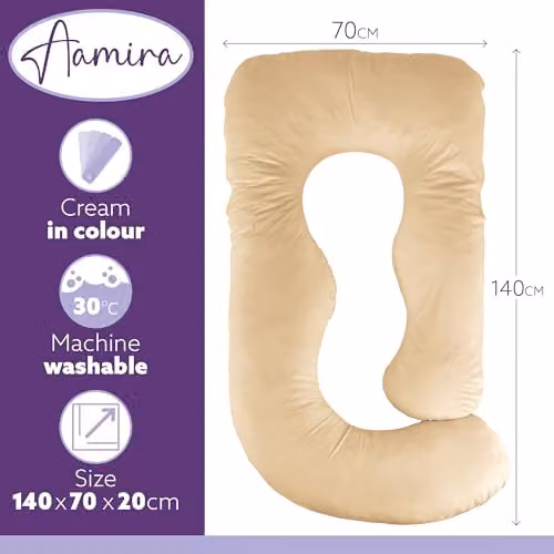 Aamira J Shaped Memory Foam Pregnancy Maternity Pillow with Velvet Cover, Beige, W/D/H: 140 x 70 x 20 cm – 3