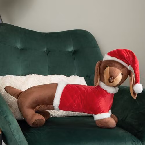 Samuel ALEXANDER Donovan Dachshund Christmas Decoration, Red and White Plush Tabletop Animal – 3