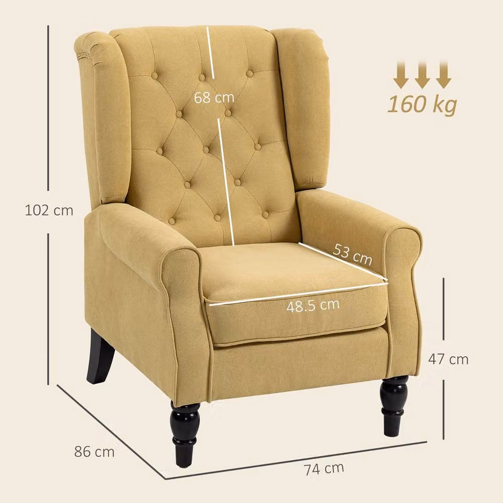 STILVORA Yellow Wingback Chair with Fabric Upholstery and Solid Wood Frame – 4