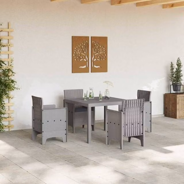 Berkfield Home Modern 5 Piece Garden Dining Set with Light Grey Cushions and Poly Rattan