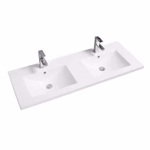 Limoge 5001 White Ceramic Double Inset Bathroom Basin with Dual Scooped Bowls, W: 121 cm, D: 46 cm, H: 27 cm – 2
