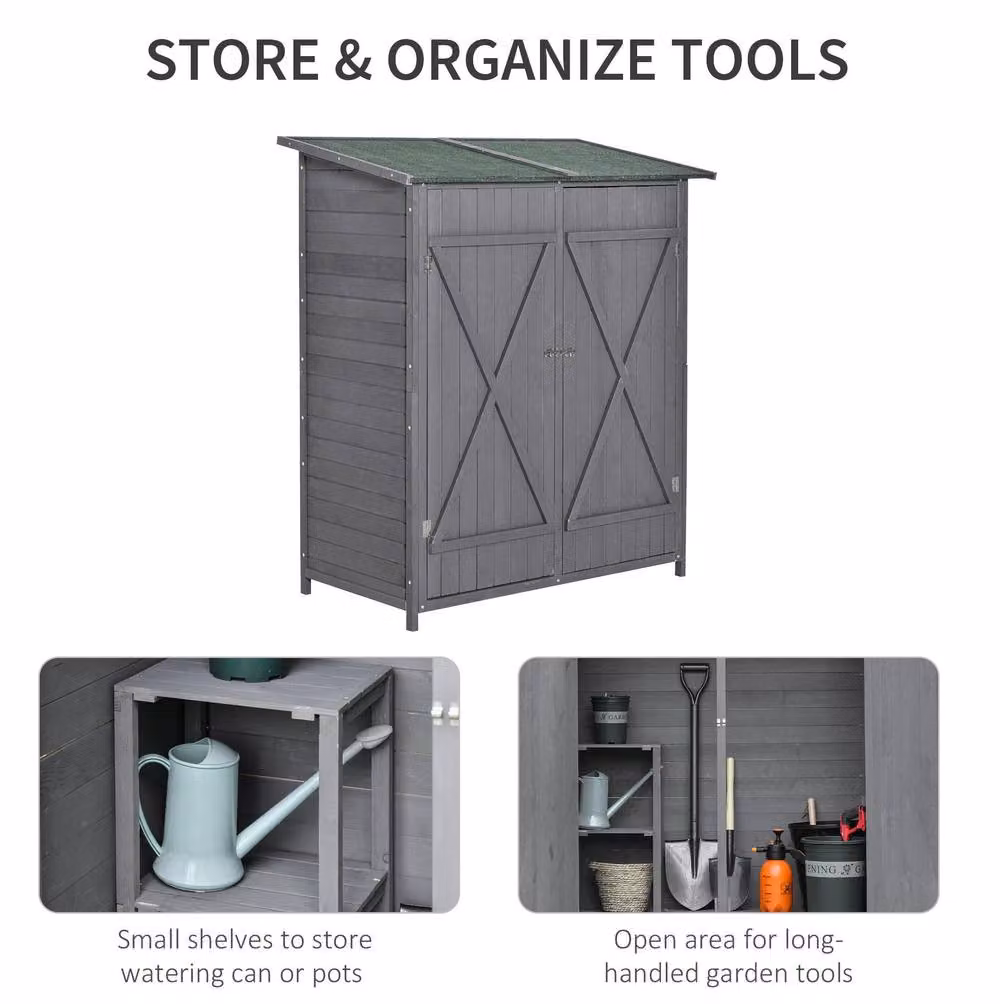 STILVORA Grey Pent Garden Shed with Shelving and Removable Table, W/D/H: 139.0 x 124.5 x 160.0 cm – 5
