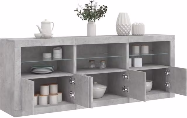 Berkfield Home Modern Sideboard with LED Lights in Concrete Grey, W: 181.5 cm, D: 37 cm, H: 67 cm – 1