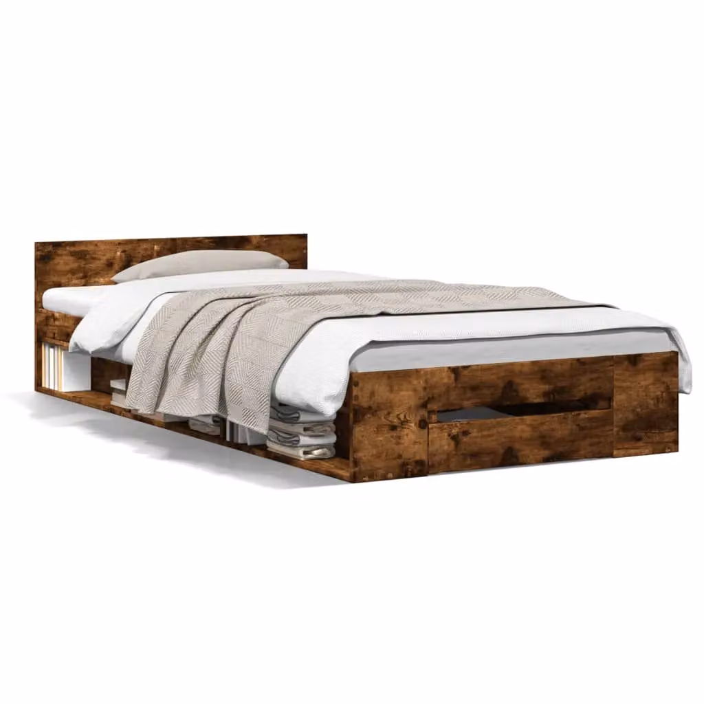 Berkfield Home Modern Bed Frame with Drawers in Smoked Oak Brown, W/D/H: 90 x 200 cm – 2