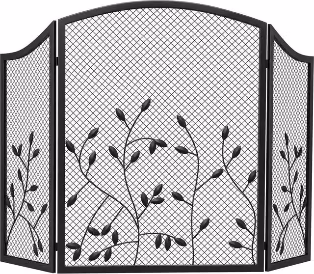 HOMCOM 3-Panel Folding Fireplace Screen for Hearth Protection, Heat-Resistant Metal Fire Spark Guard, Black, W/D/H: 122.0 x 75.0 x 1.0 cm