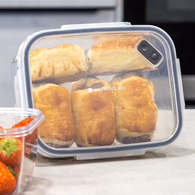 MasterClass Eco-Snap Recycled Plastic Food Container with Snap Lid, Transparent and Yellow, 15 x 15 x 7.5 cm