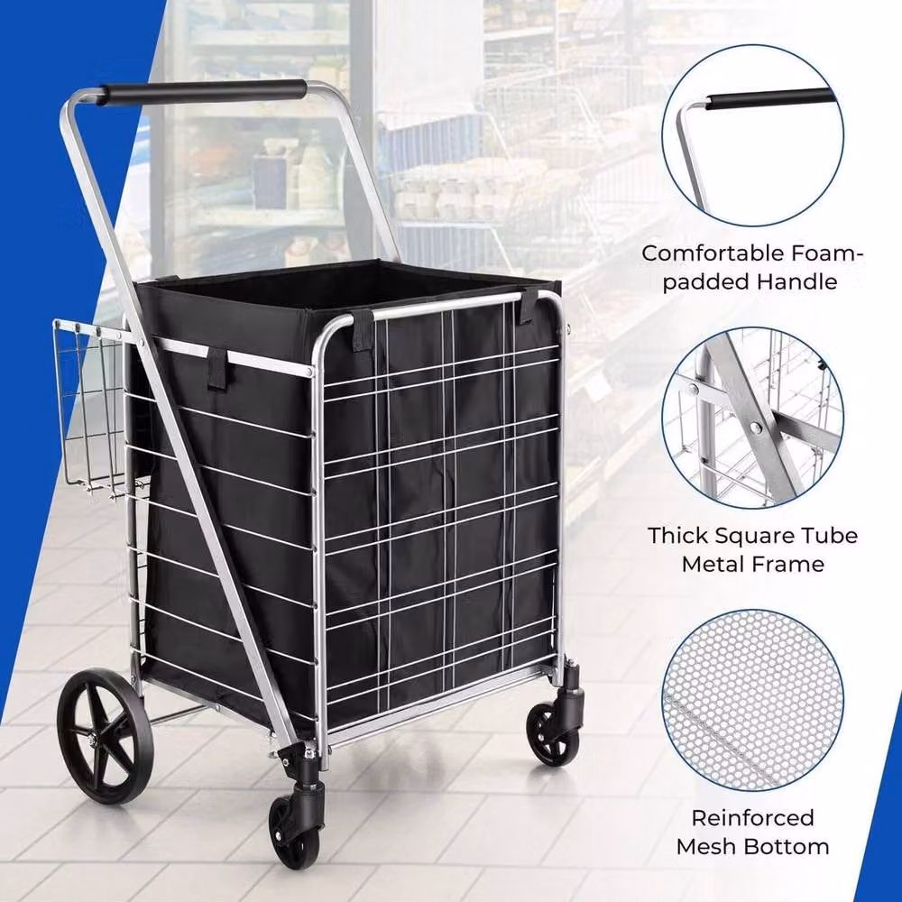 Hinsinc Foldable Utility Shopping Cart, Black, 126L Capacity – 5