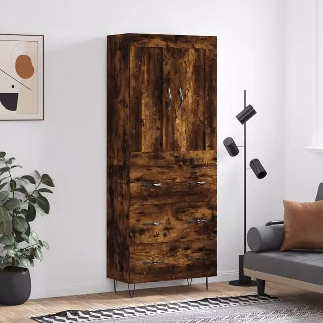 Berkfield Home Smoked Oak Highboard in Brown, W/D/H: 69.5 x 34 x 180 cm – 1