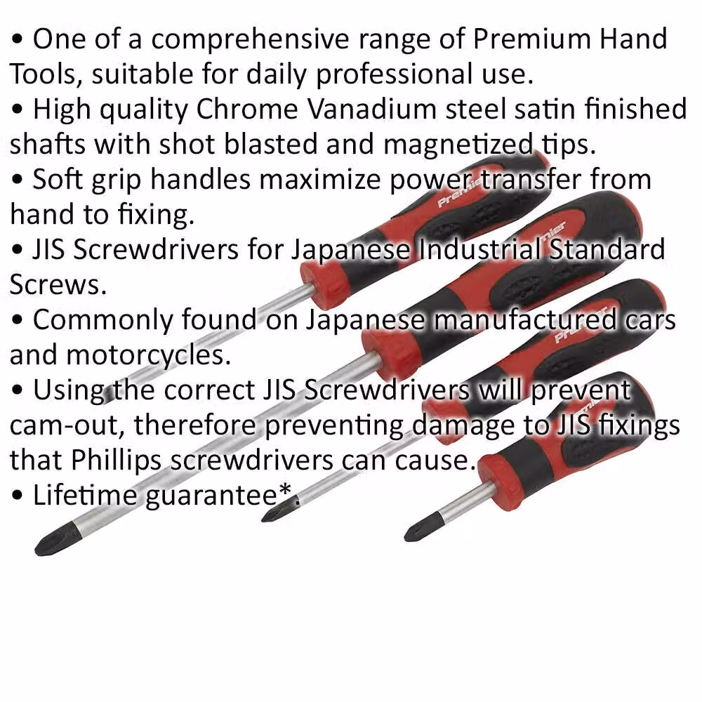 Loops 4 Pack JIS Vehicle Screwdriver Set No. 1 to No. 3 in Silver and Multicolour Vanadium Steel with Soft Grip – 2