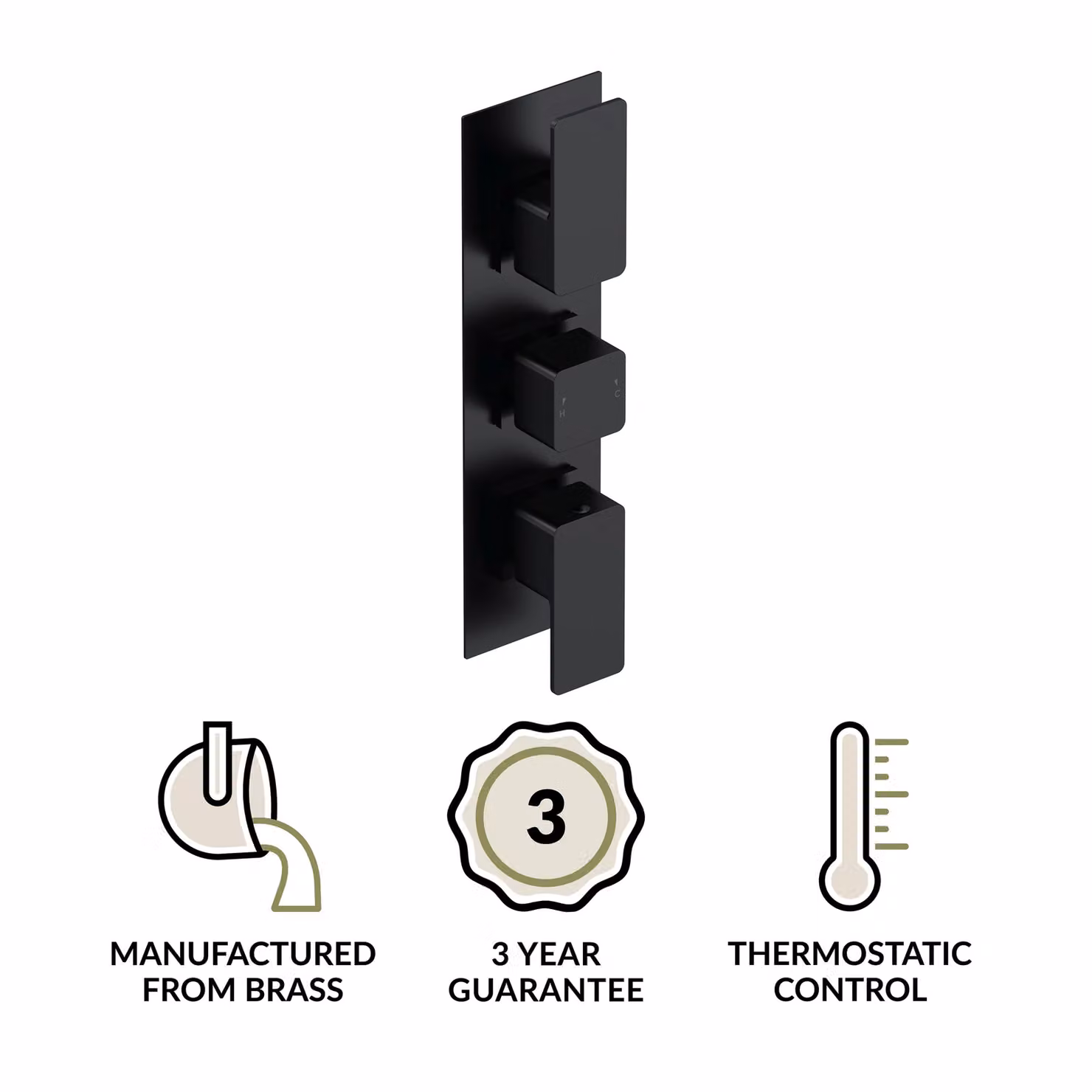 Balterley Concealed Square Triple Thermostatic Shower Valve Diverter in Matt Black – 3