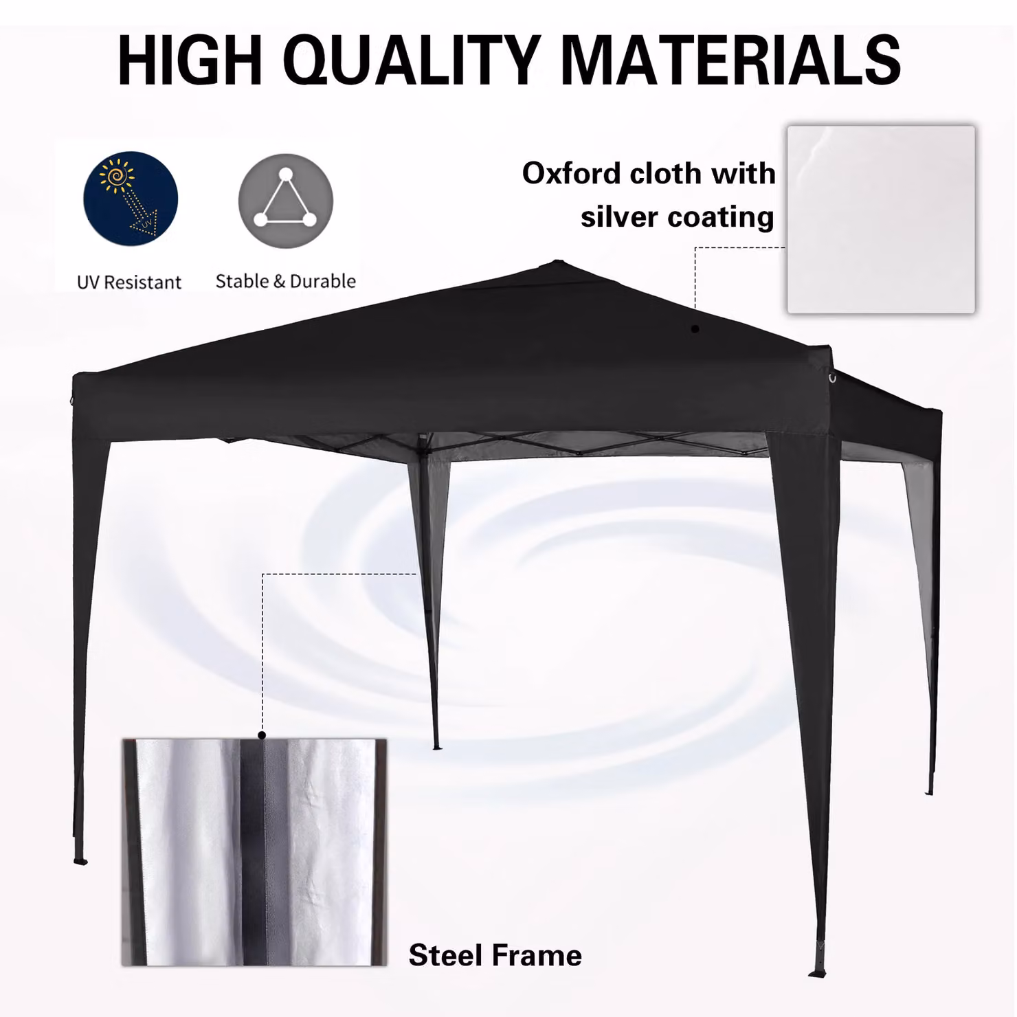 MCC Direct Pop Up Garden Party Tent Gazebo Marquee Canopy, Black and Silver, W: 300 cm, D: 300 cm, H: 255.5 cm – 5