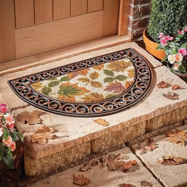 Gainsborough Semicircular Floral Coir and Rubber Door Mat, Multicolour, W: 75 cm, D: 45 cm