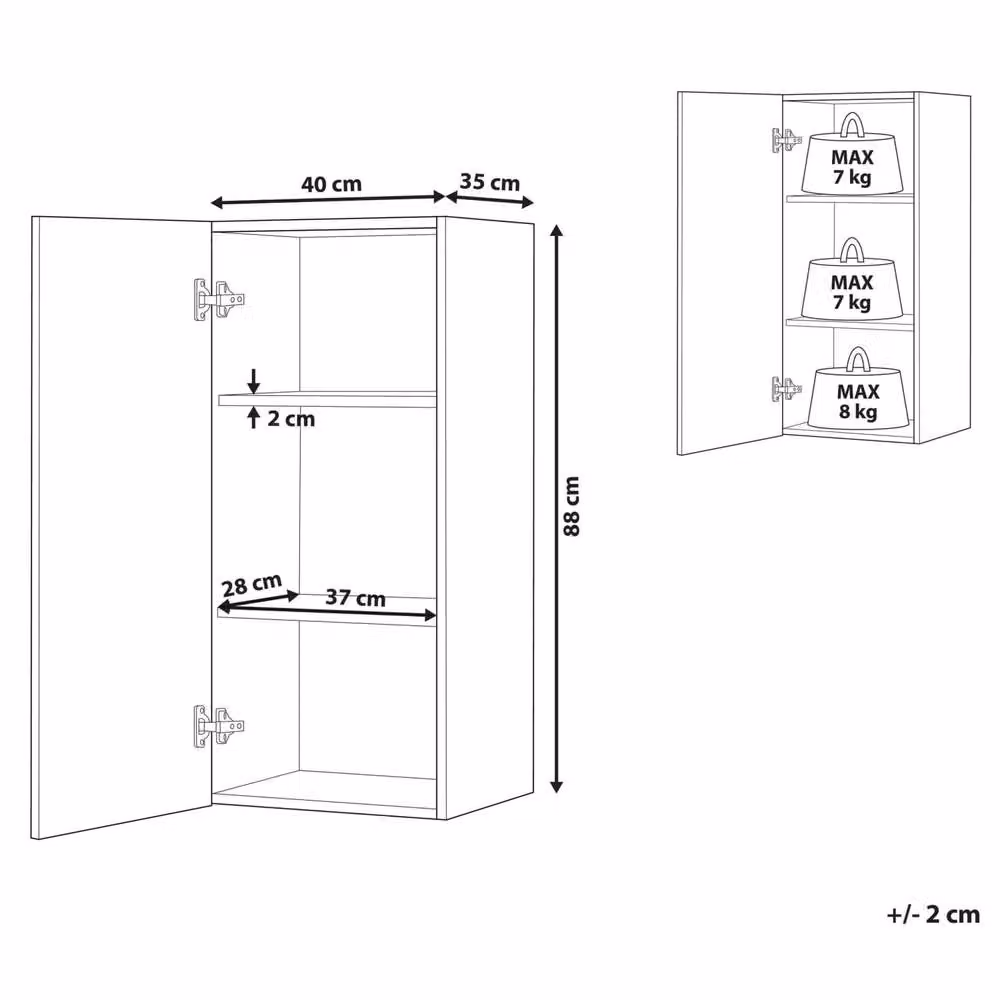 Wyld and Coco Black Matt Wall Mounted Bathroom Cabinet with Hinged Doors, W/D/H: 88 x 40 x 35 cm – 3