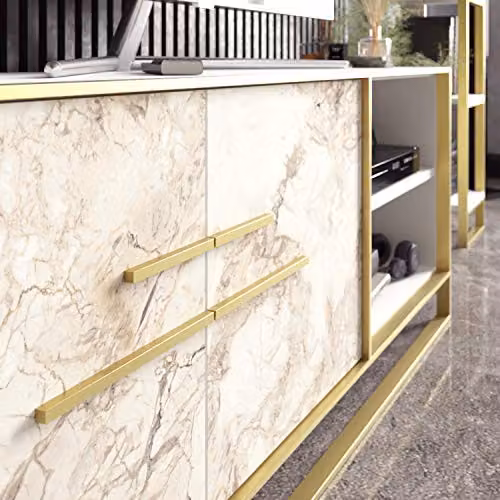 Decorotika Polka Industrial TV Unit in White Marble Effect and Gold, W/D/H: 160 x 56.6 x 26 cm – 3