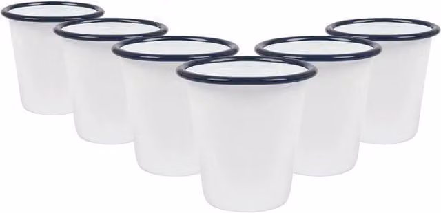 PAWNORA Blue and White Enamel Stainless Steel Tumblers, 300ml, Pack of 6 – 1
