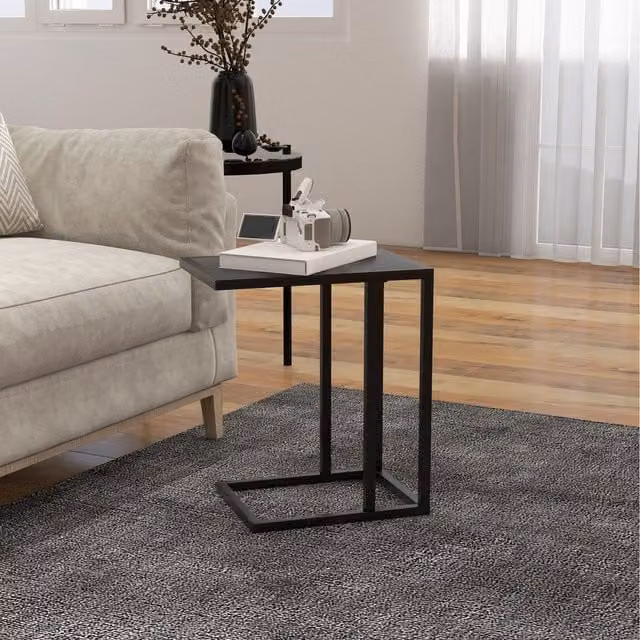 HOMCOM C Shape Side Table with Black Marble-Effect Top