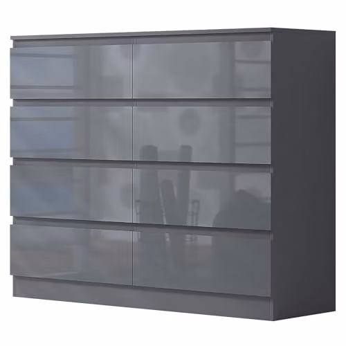 FWStyle Stora Grey Gloss 8 Drawer Modern Chest of Drawers W/D/H: 120 x 52 x 99 cm – 1