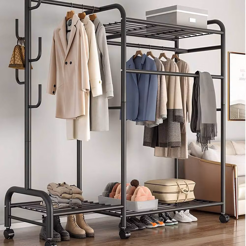 EONLION HD Double Clothes Rail and Shoe Display in Matt Black, W/D/H: 165 x 37 x 37 cm – 3