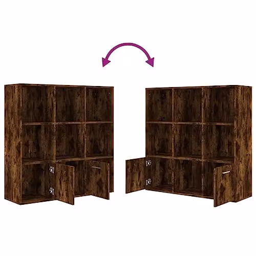 vidaXL Modern Smoked Oak Book Cabinet, Freestanding Brown Engineered Wood Book Stand with Hinged Doors and Internal Shelves for Home, Office or Living Room – 4