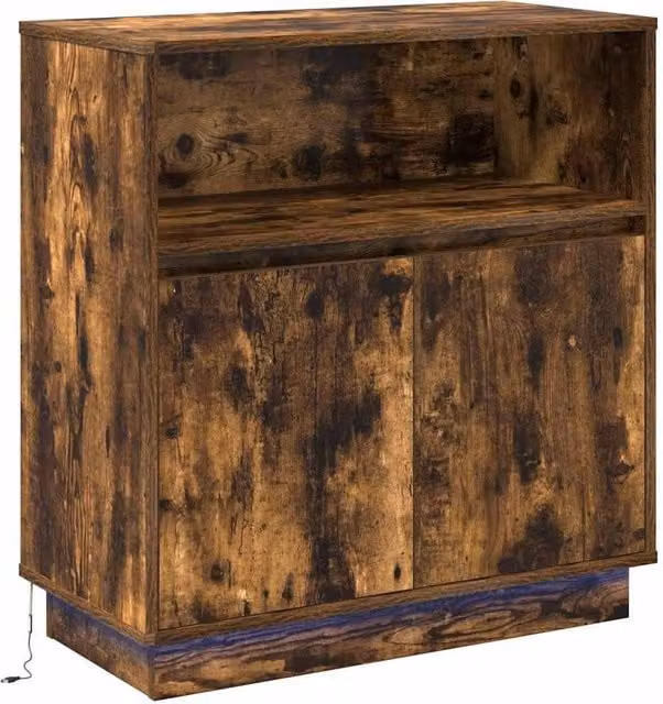 Berkfield Home Modern Smoked Oak Sideboard with Integrated LED Lighting, Brown, W/D/H: 75 x 34.5 x 71 cm