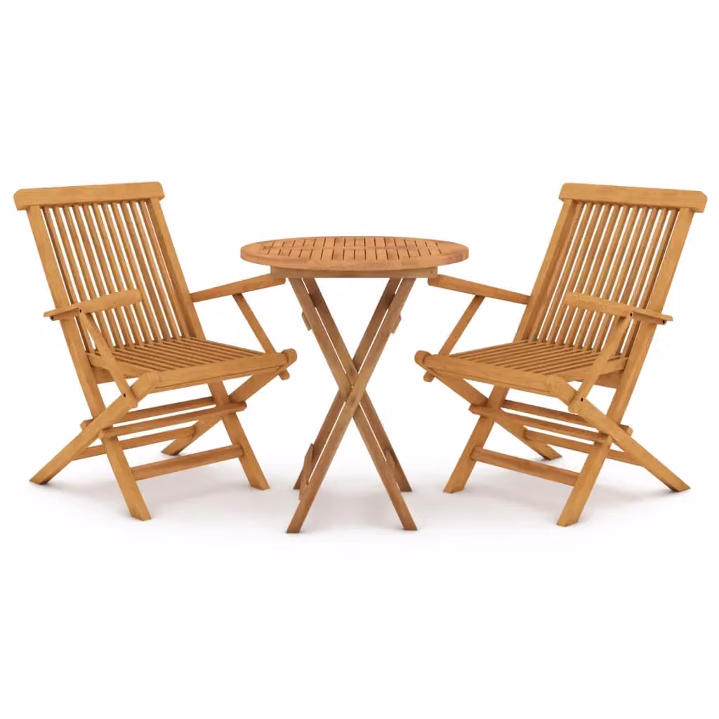 Berkfield Home 3 Piece Garden Dining Set in Brown Solid Wood Teak – 2