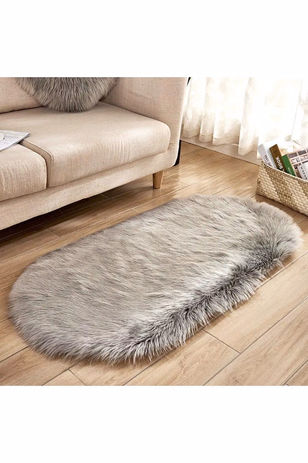 H&O Direct Oval Super Soft Shaggy Faux Fur Area Rug in Grey, W 60 cm x L 90 cm – 2