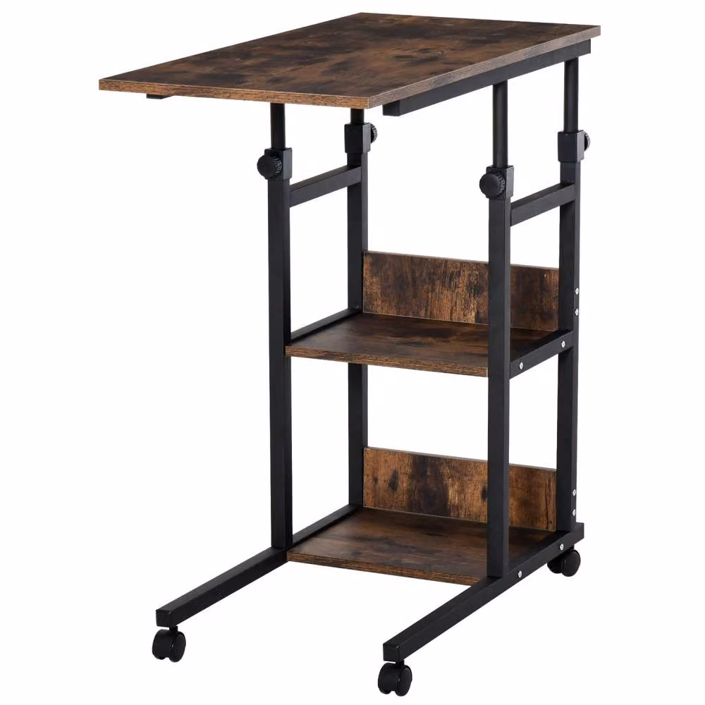 Wyld Haus Comiro C-Shaped 3-Tier Rolling Side Table with Adjustable Height and Castors in Brown – 2