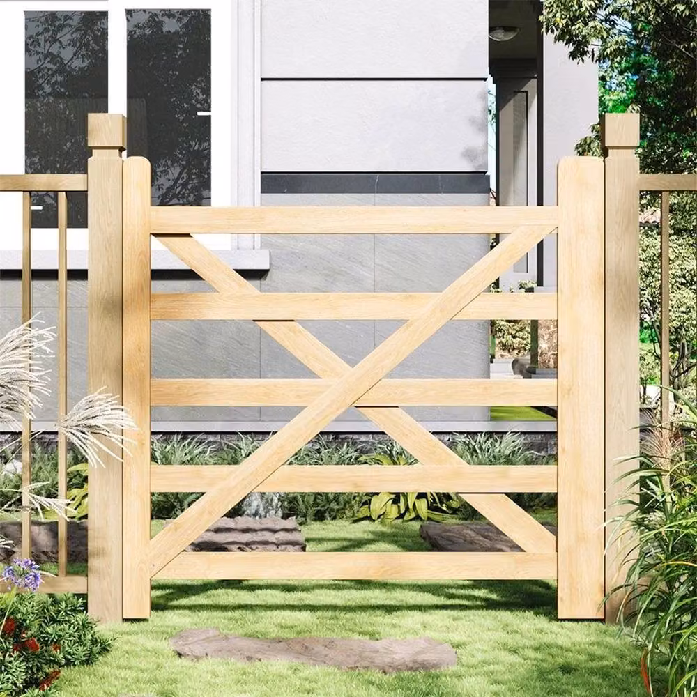 Kelvenix Retro Brown Wood and Stainless Steel Swing Fence Gate, H: 120 cm, W: 76 cm – 4