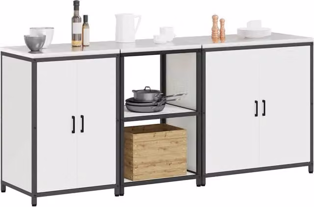 Berkfield Home Modern 3-Piece White Matt Kitchen Lowboard with Hinged Doors and Internal Shelves