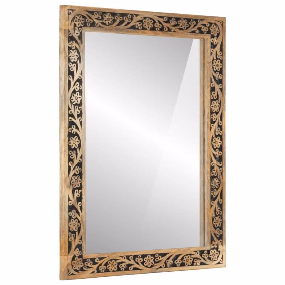 Berkfield Home Beautiful Rectangular Bathroom Mirror in Brown with Solid Mango Wood and Glass, W: 50 cm, H: 70 cm, D: 2.5 cm – 2