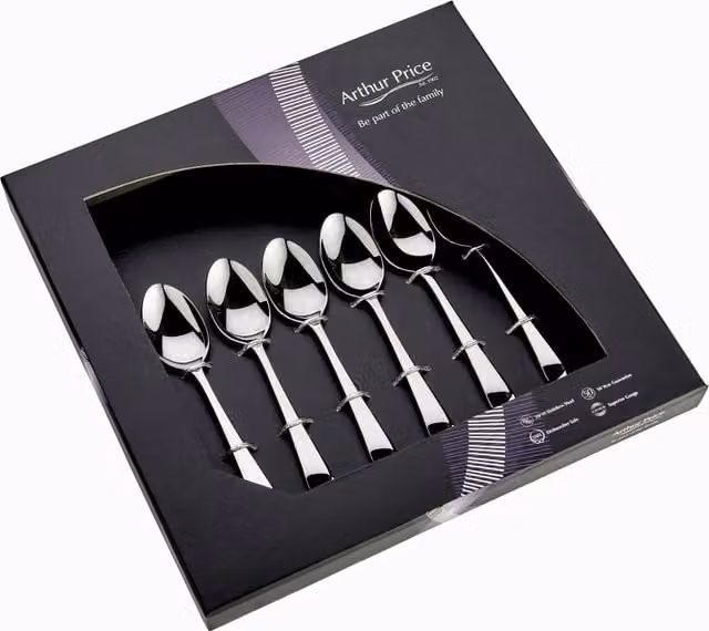 Arthur Price Georgian Polished Stainless Steel Tea Spoon Set of 6 in Silver