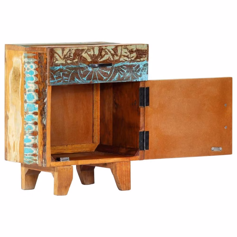 Berkfield Home Hand Carved Bedside Cabinet in Multicolour Solid Reclaimed Wood, W/D/H: 40 x 30 x 50 cm – 4