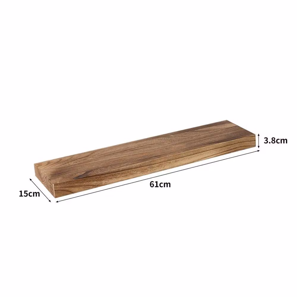 VOGREX 2-Piece Brown Wooden Floating Wall Shelves, W: 61 cm – 2