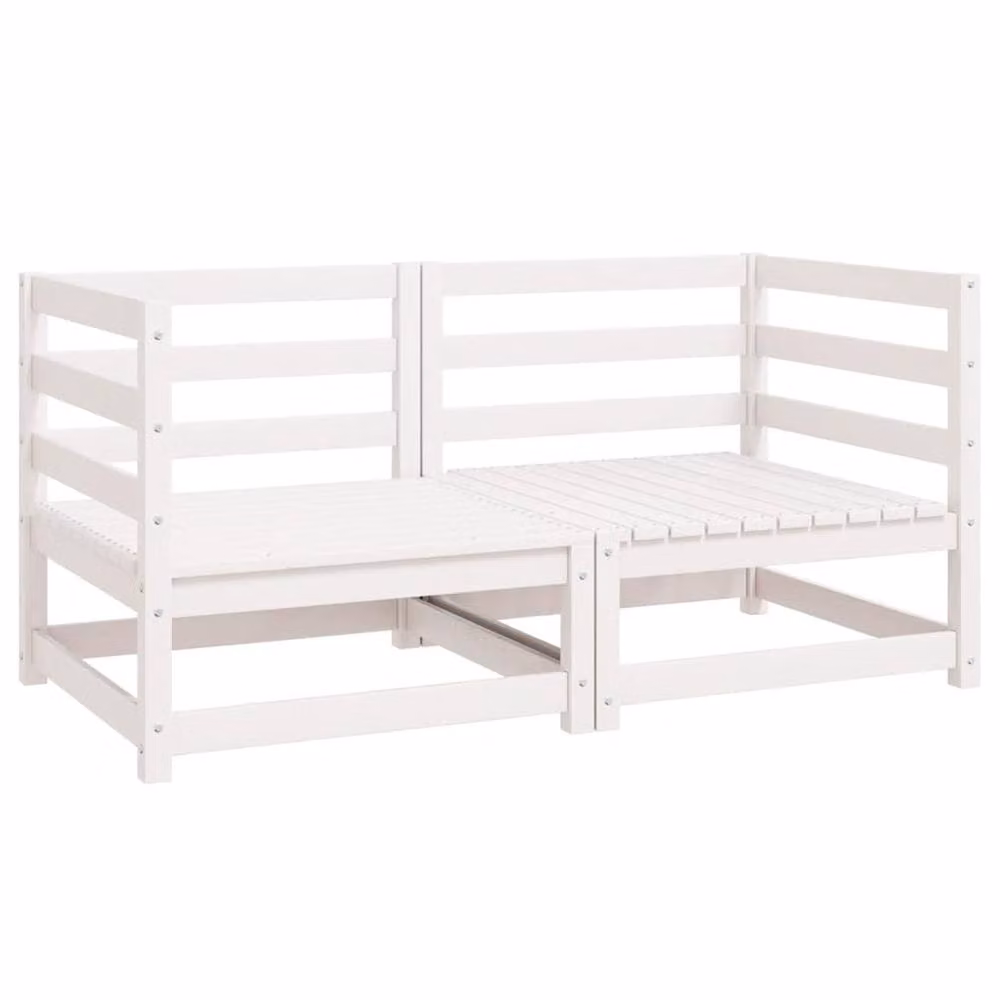 Berkfield Home 2-Piece L-Shape Garden Corner Sofa Set in White Solid Pine with Fabric Cushions – 2