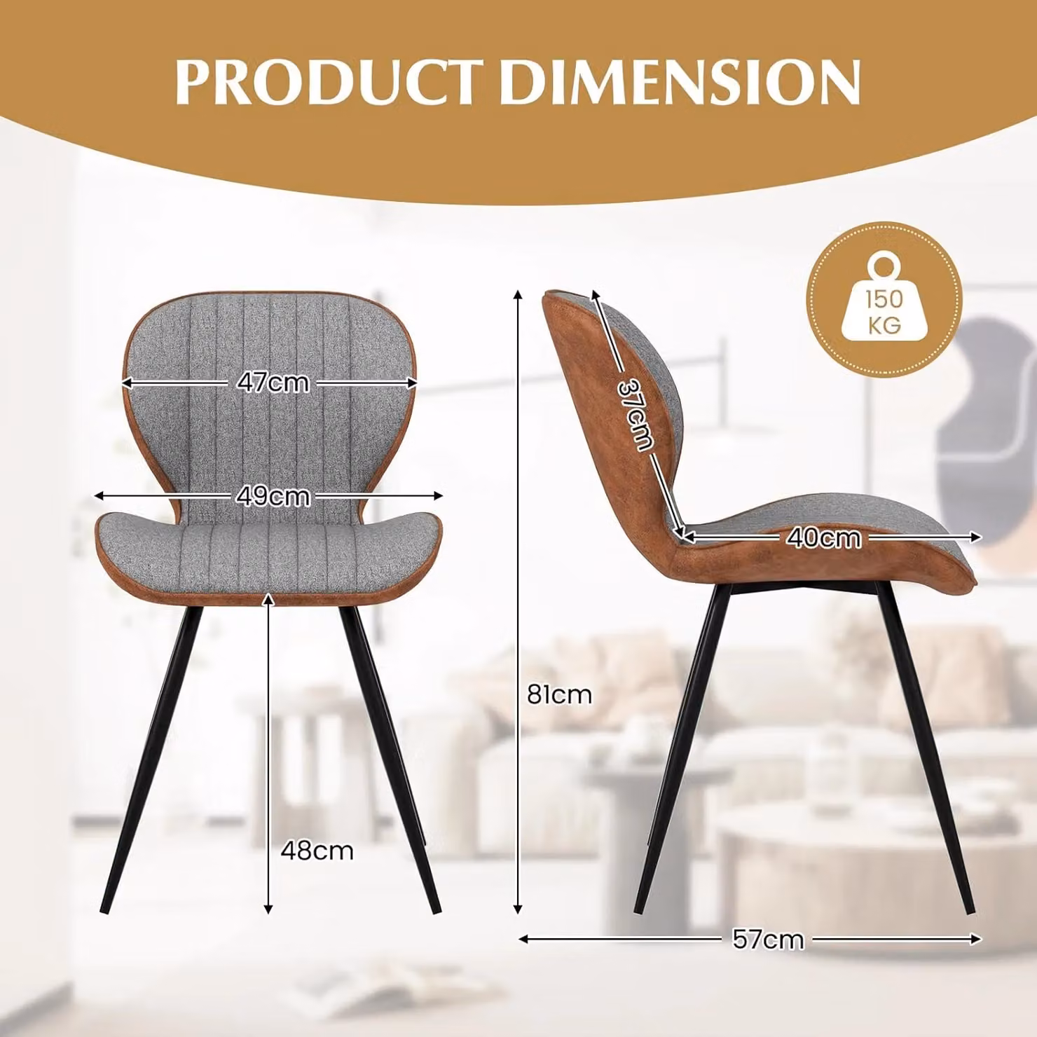 Gymax Set of 2 Armless Upholstered Accent Dining Chairs with Curved Backrest in Grey – 3