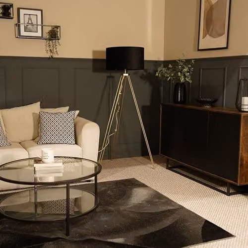 ValueLights Modern Gold Hairpin Design Tripod Floor Lamp with Black Velvet Drum Shade – 2