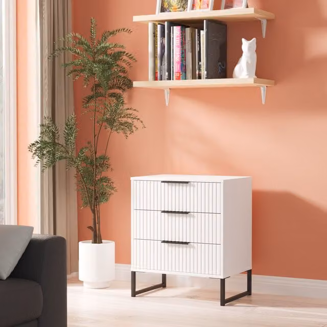 Ready Assembled 2 U Menai 3 Drawer Chest in White and Black with Matt Striped Finish
