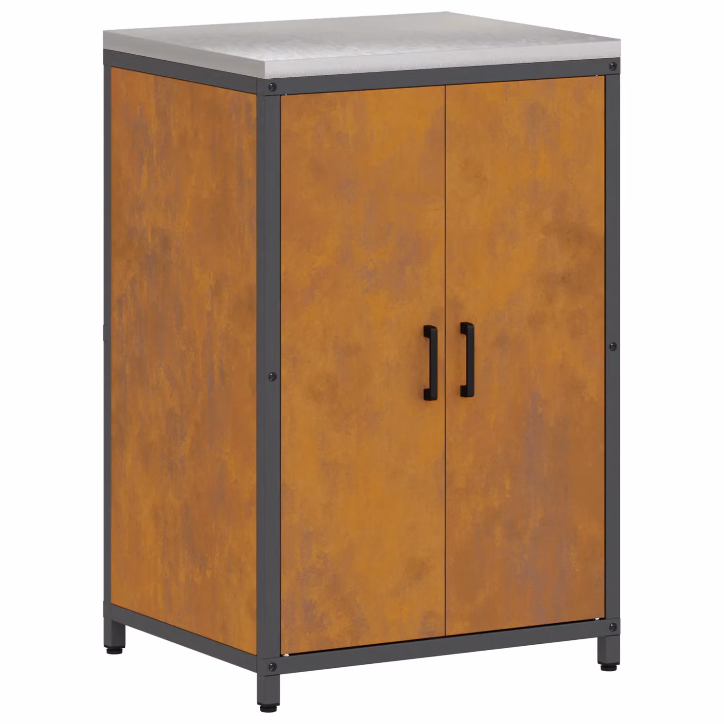 Berkfield Home 3-Piece Industrial Metal Storage Set with Hinged Doors and Internal Shelves in Brown and Black Rusty Weathering Steel – 3