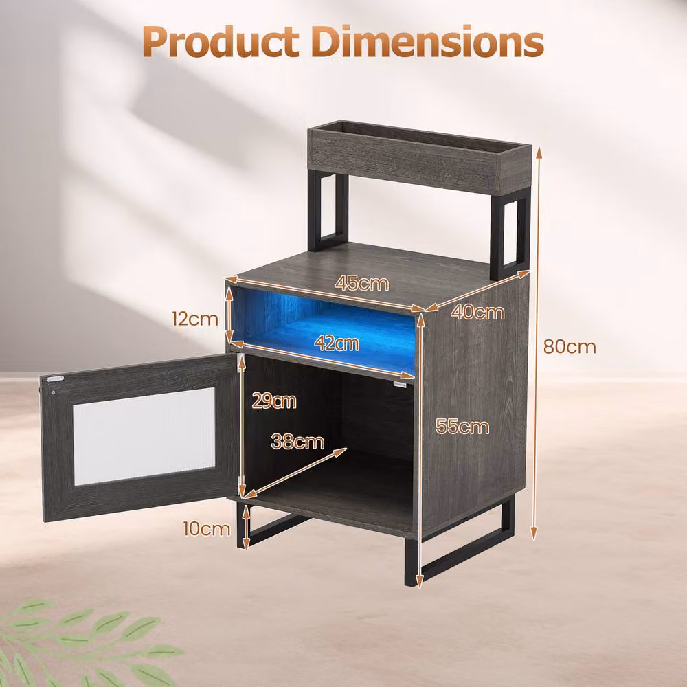 Costway Modern Grey Nightstand with Integrated Lighting and Top Tray – 2