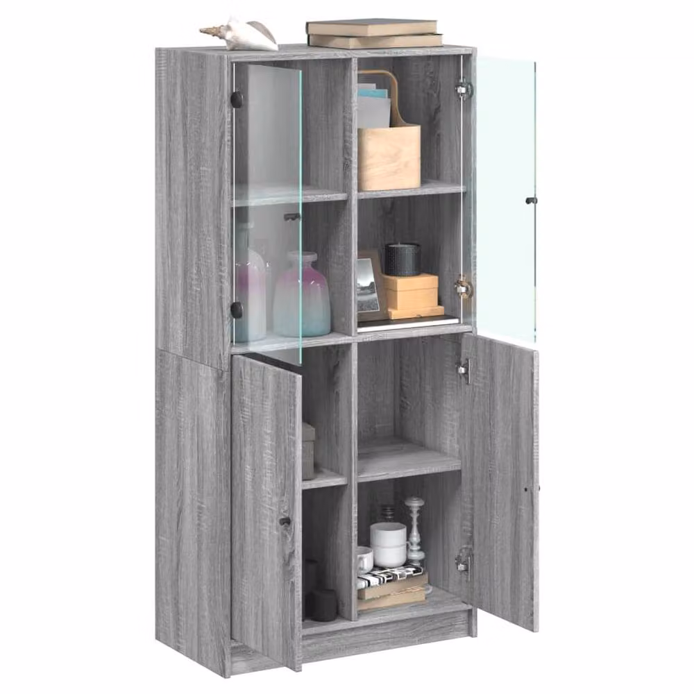 Berkfield Home Modern Highboard with Glass Doors in Grey and Black, W/D/H: 68 x 37 x 142 cm – 2