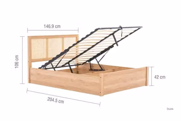 Birlea Croxley Rattan Oak Wooden Ottoman Bed Frame with Lift Up Base in Natural, Double 140 x 200 cm – 2