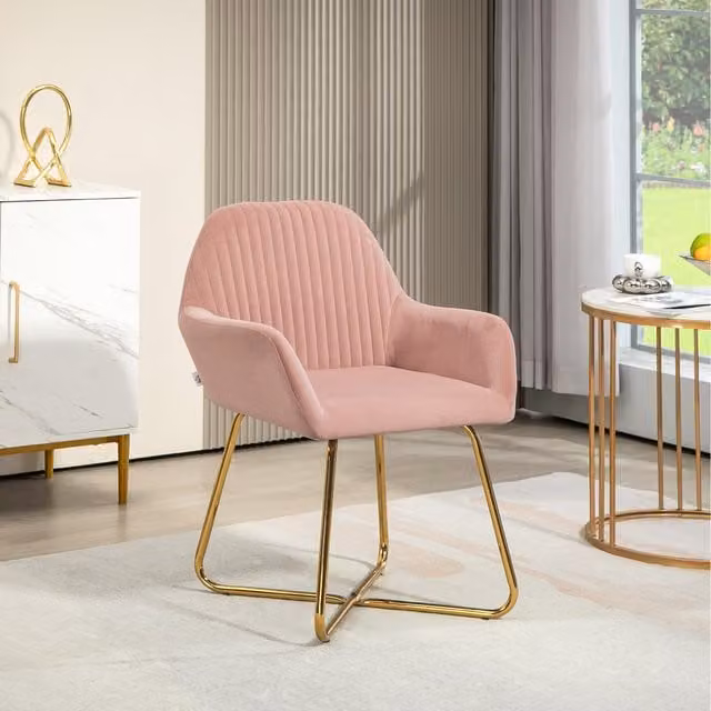 HOMCOM Pink Velvet Tub Armchair with Metal Base