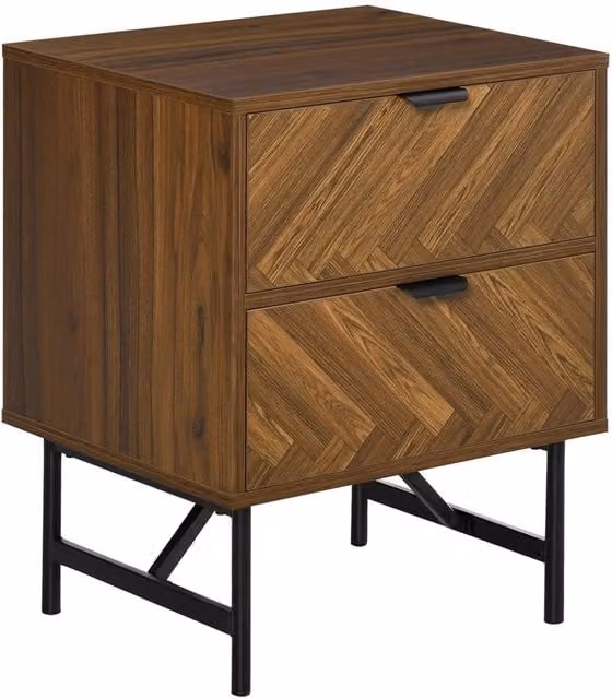 Nordara Two-Drawer Herringbone Bedside Table Cabinet in Brown, W: 39.5 cm, D: 48.0 cm, H: 61.0 cm – 1