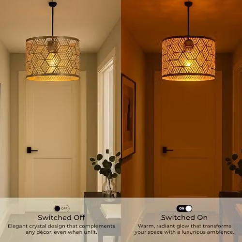 Innoteck Modern Chrome Metal Drum Lampshade with Cube-Pattern Cut-Out Design for E27 Holders and B22 Adaptor – 3