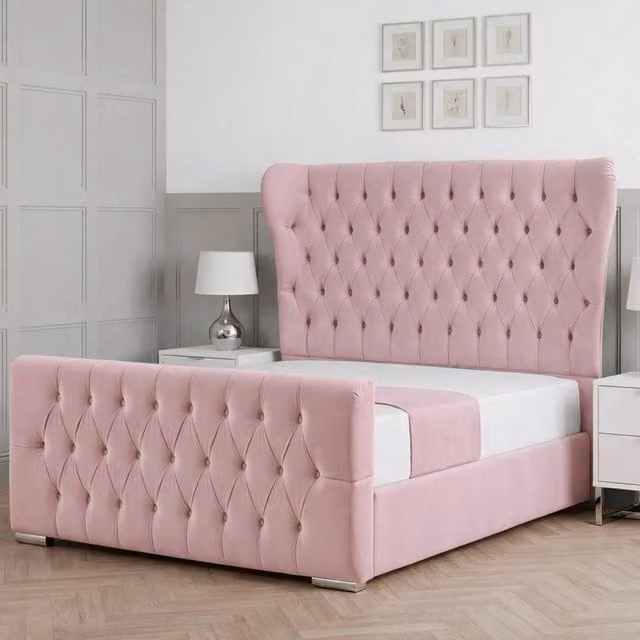 Living Comfort Bedz Velvetine Upholstered Gas Lift Storage Bed in Pink, W/D/H: 140 x 200 cm