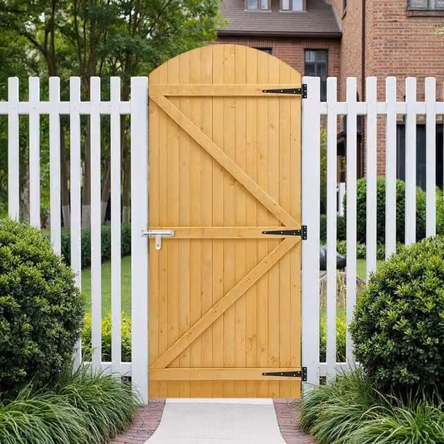 Darphe Arched Top Wooden Garden Gate with Ledged and Braced Frame in Brown, W: 90 cm, H: 210 cm