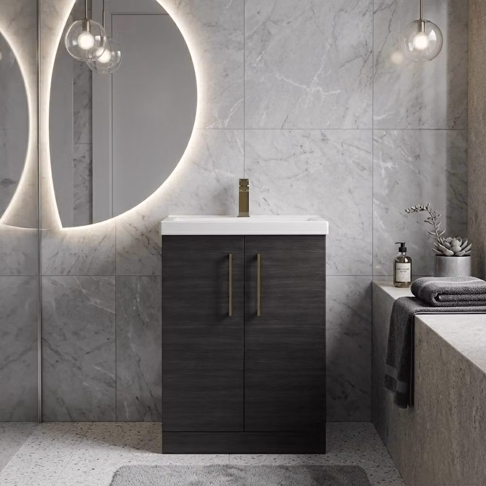 Balterley Modern Black Matt 2-Door Freestanding Bathroom Floor Standing Vanity Unit with Basin, Width: 60 cm – 2