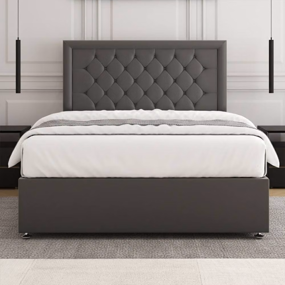 Regional Furnishings Plush Velvet Double Divan Bed Base with 24 inch Headboard in Grey, W/D/H: 140 x 200 x 60.96 cm – 2