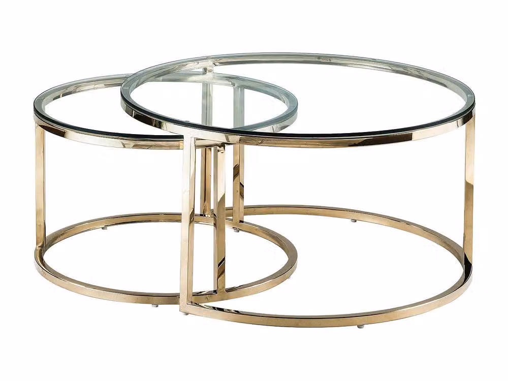 MAEVANE Nest of Tables in Gold Stainless Steel and Transparent Tempered Glass, H 75 x W 60 x D 42 cm – 2